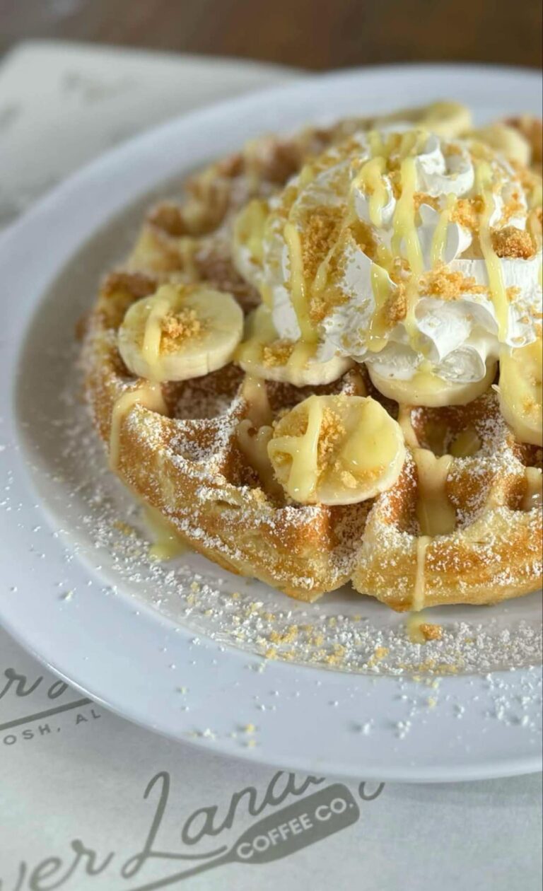 Banana pudding loaded waffle at River Landing Coffee Co.