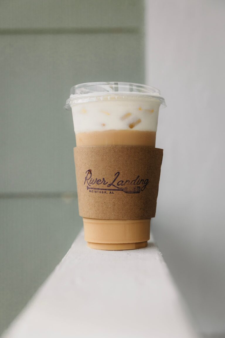 Iced latte sitting on a ledge